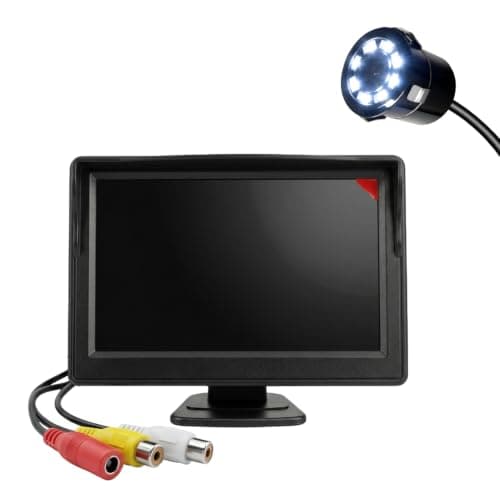 FABTEC 5 Inch TFT LCD Car Rear View Monitor Screen with 8 LED Night Vision Parking Camera Combo | Universal Reverse Parking Camera System for Car, SUV & Hatchback | HD Backup Camera Kit